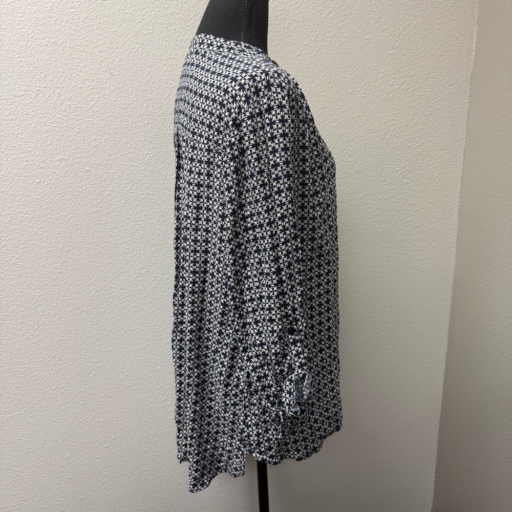 Cato Navy White Print Blouse 18/20W Boho Career Casual Roll Sleeve Top - Picture 6 of 10